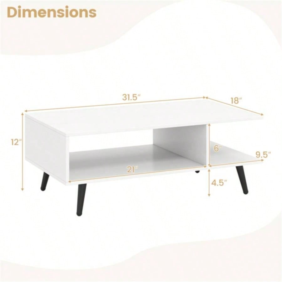 Rectangle Coffee Table with 2 Open Compartments - White