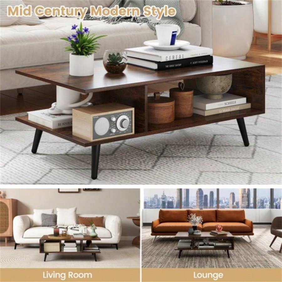 Rectangle Coffee Table with 2 Open Compartments
