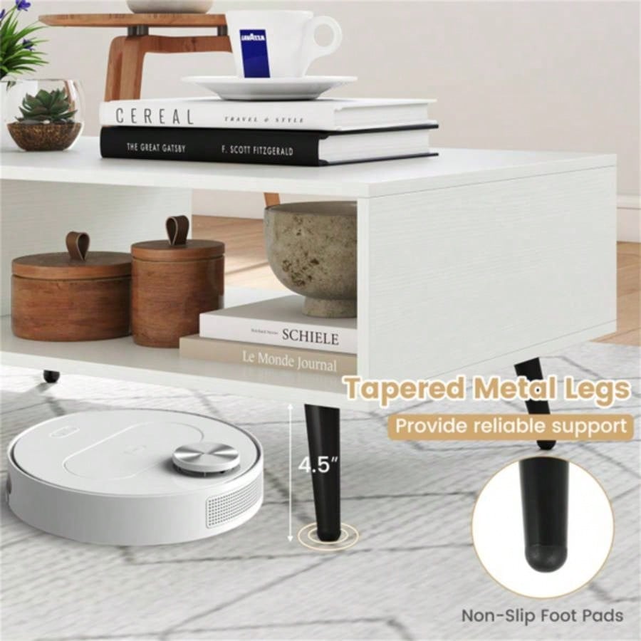 Rectangle Coffee Table with 2 Open Compartments - White