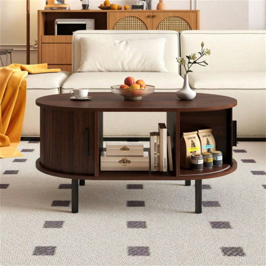 35.5 inch vintage coffee table with sliding slot door