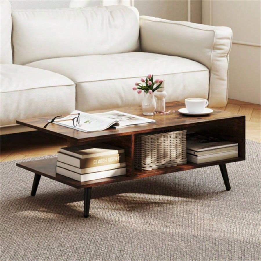 Rectangle Coffee Table with 2 Open Compartments