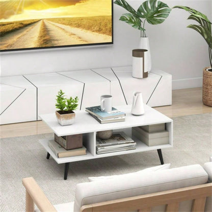 Rectangle Coffee Table with 2 Open Compartments - White