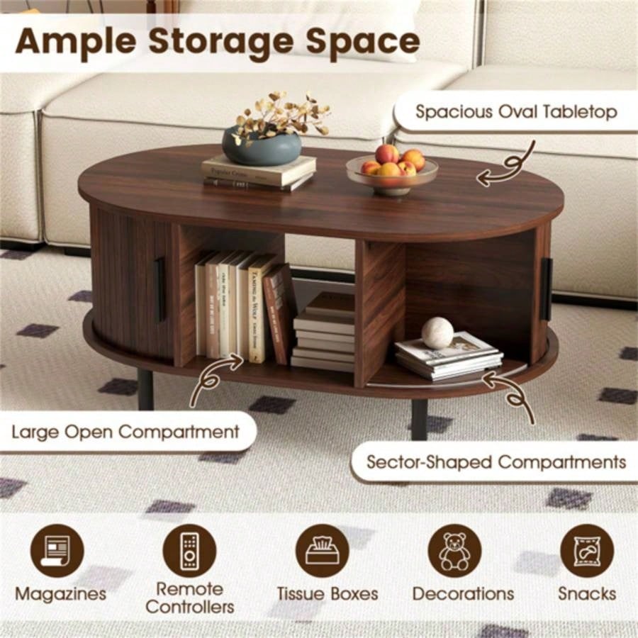 35.5 inch vintage coffee table with sliding slot door