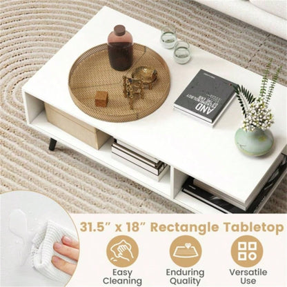 Rectangle Coffee Table with 2 Open Compartments - White