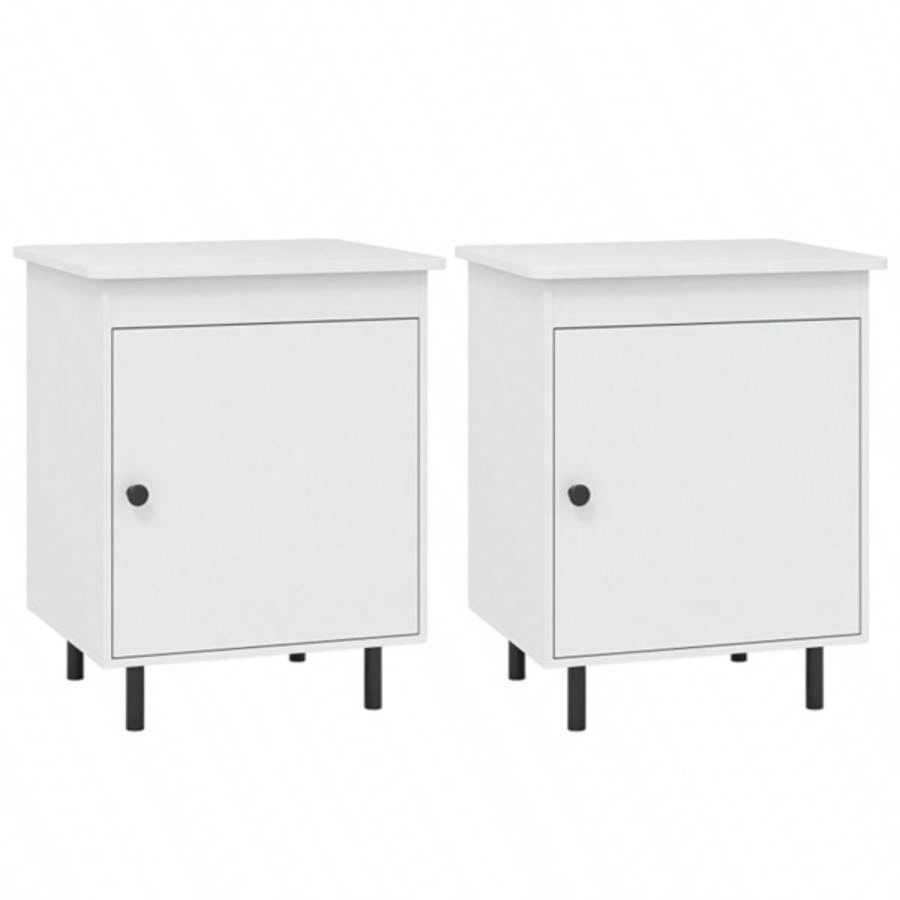 2 white bedside tables with doors