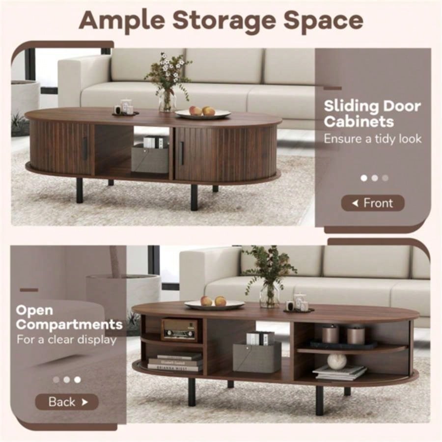 48 inch vintage coffee table with sliding slot door