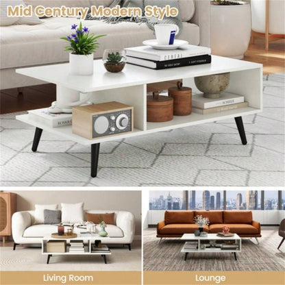 Rectangle Coffee Table with 2 Open Compartments - White