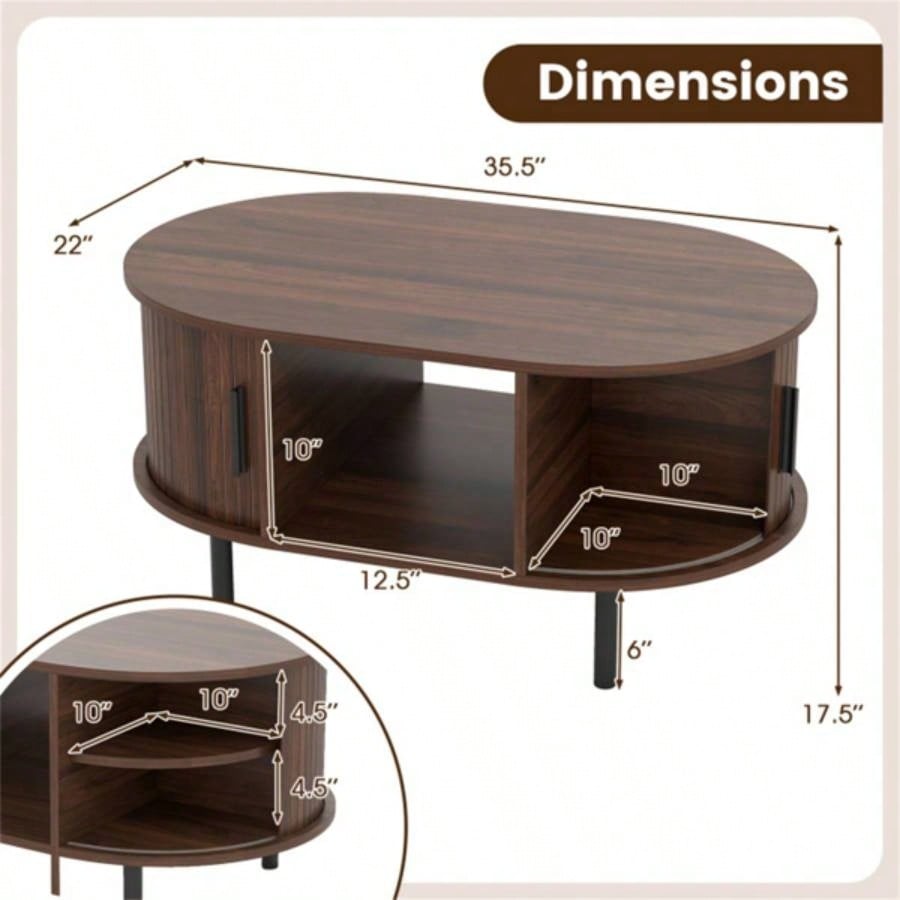 35.5 inch vintage coffee table with sliding slot door