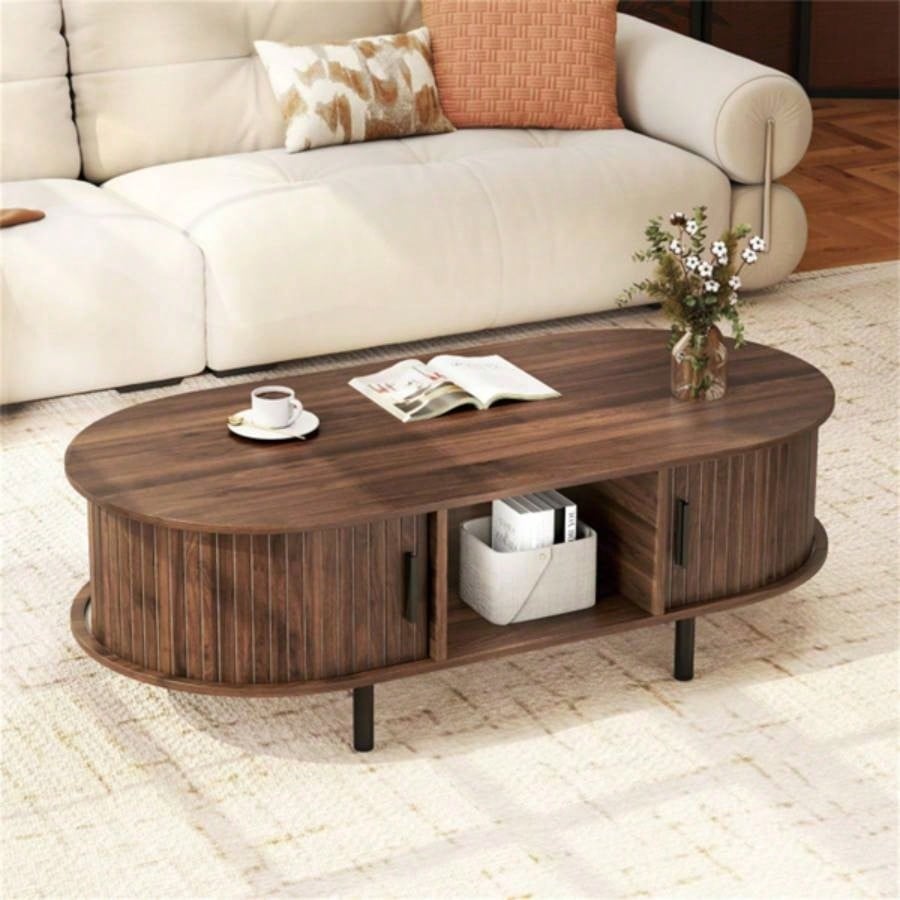 48 inch vintage coffee table with sliding slot door