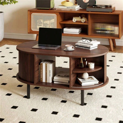 35.5 inch vintage coffee table with sliding slot door