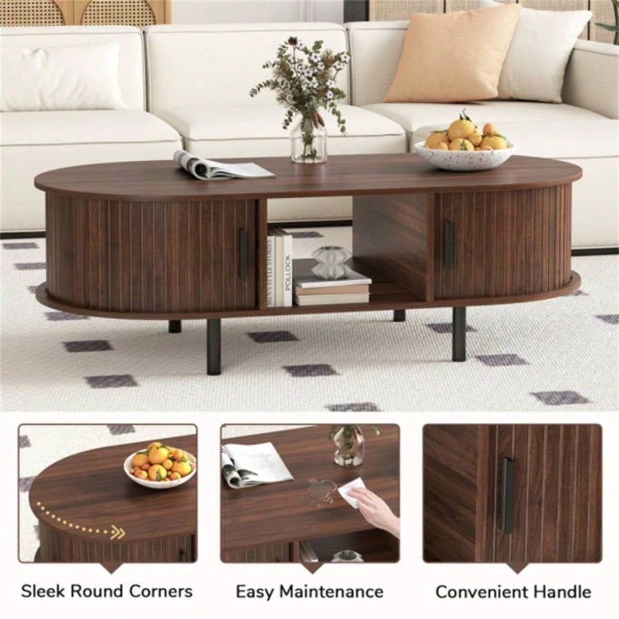 48 inch vintage coffee table with sliding slot door