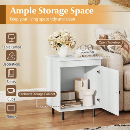 2 white bedside tables with doors