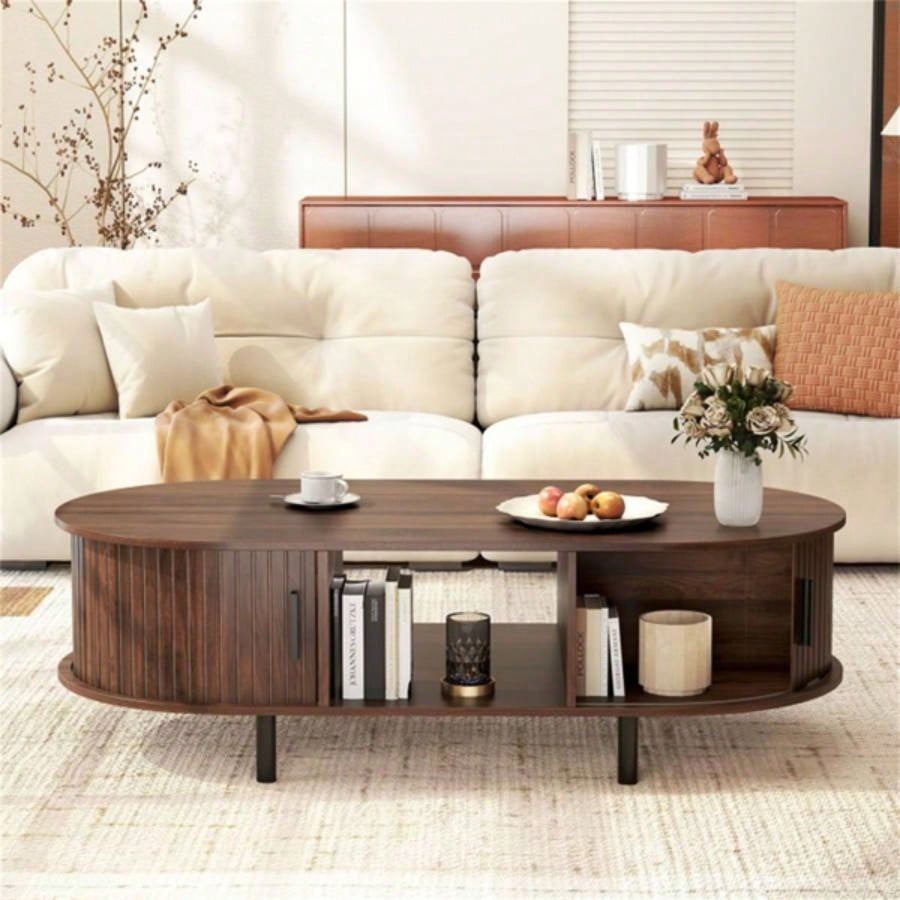 48 inch vintage coffee table with sliding slot door