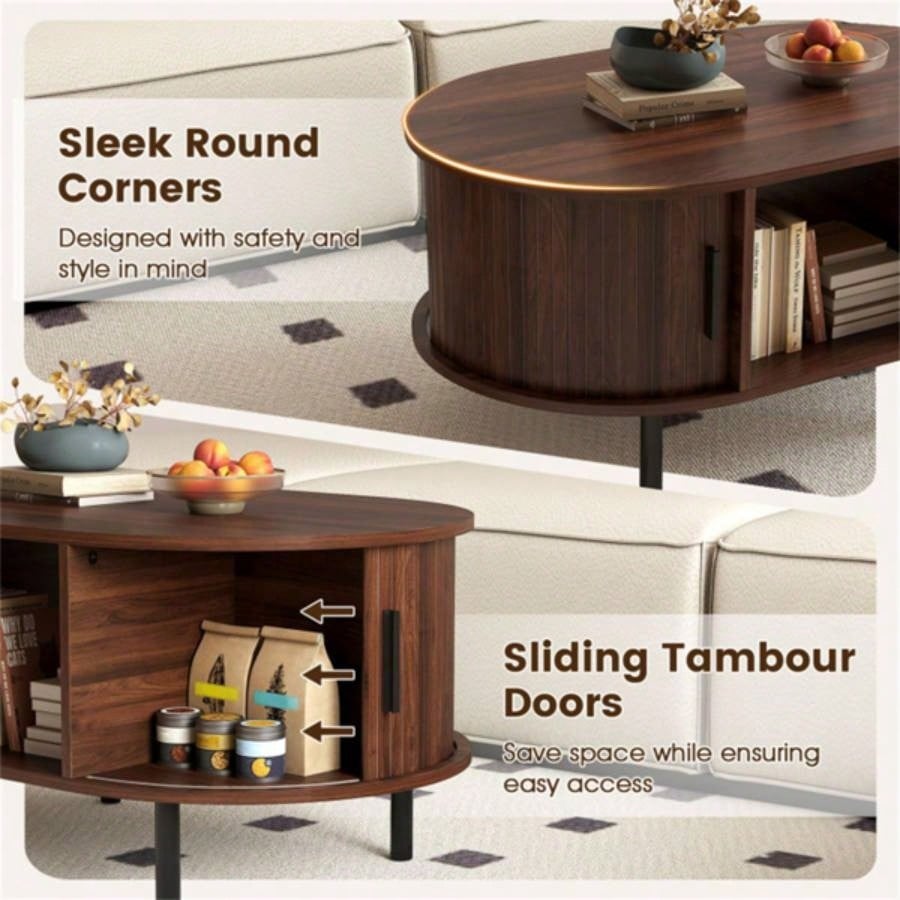 35.5 inch vintage coffee table with sliding slot door