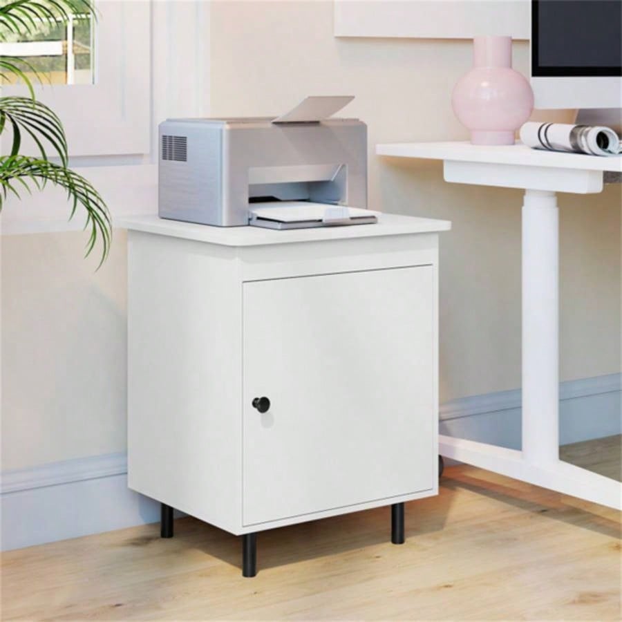 2 white bedside tables with doors