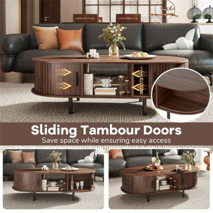 48 inch vintage coffee table with sliding slot door