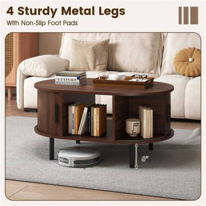 35.5 inch vintage coffee table with sliding slot door