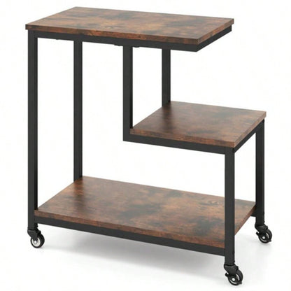 3 - layer brown table with wheels