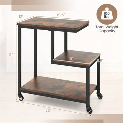 3 - layer brown table with wheels