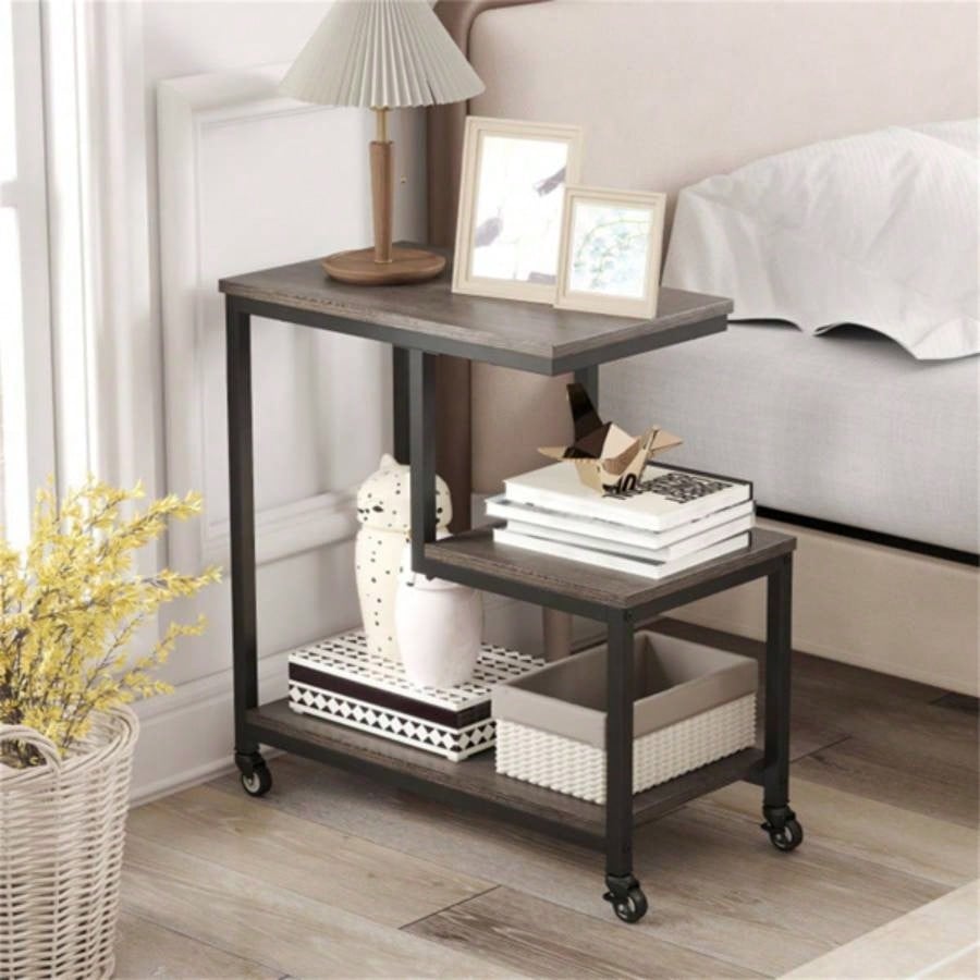 3 - layer gray table with wheels