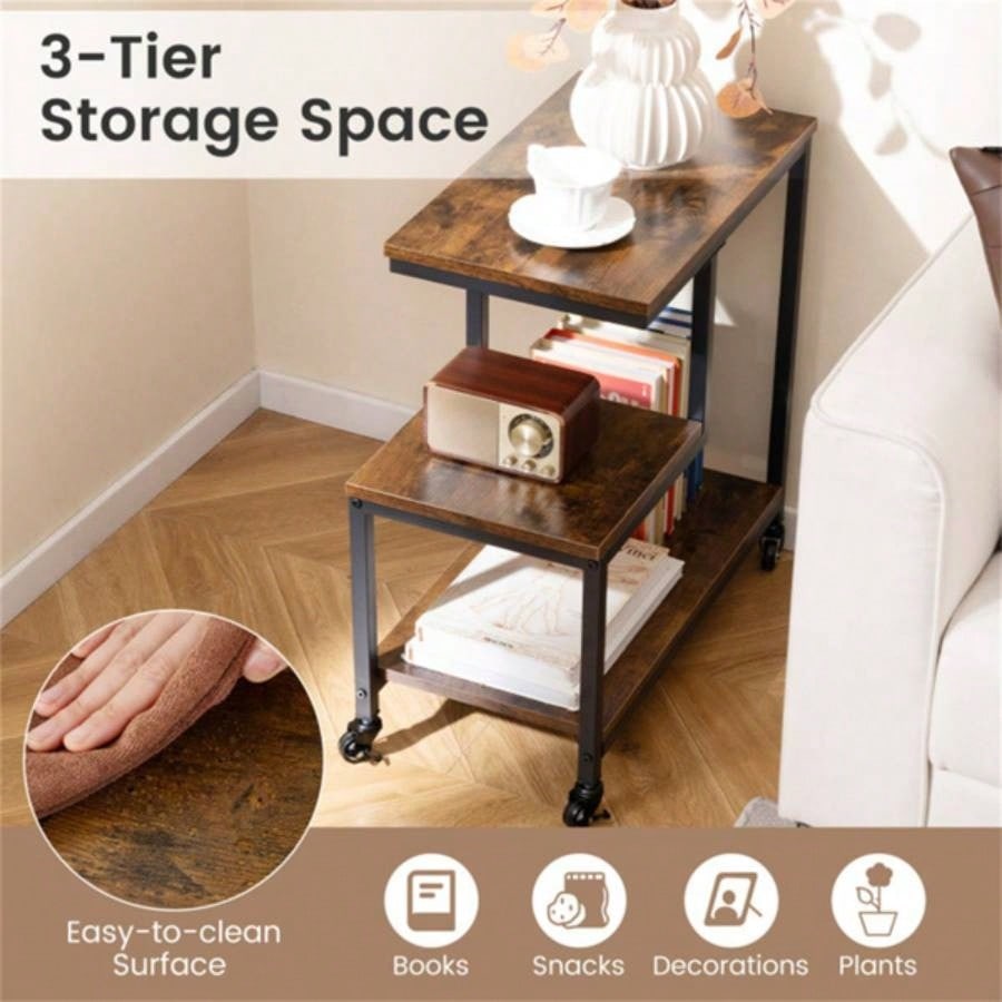 3 - layer brown table with wheels