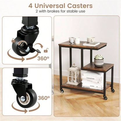 3 - layer brown table with wheels