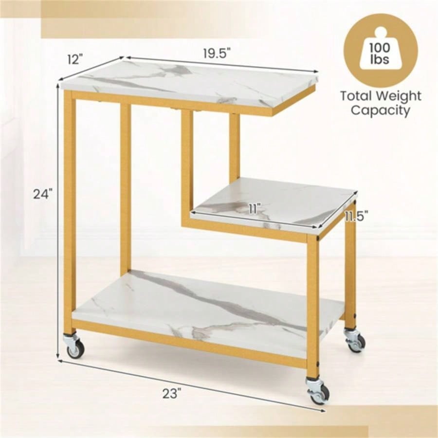 3 - layer White table with wheels