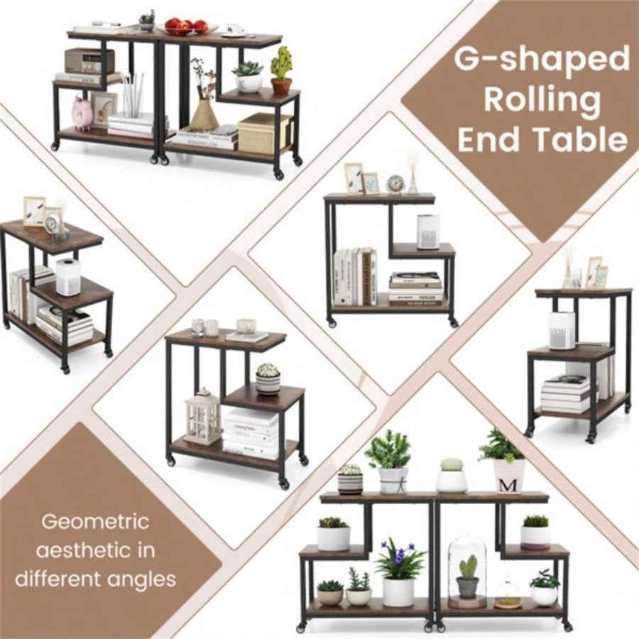 3 - layer brown table with wheels