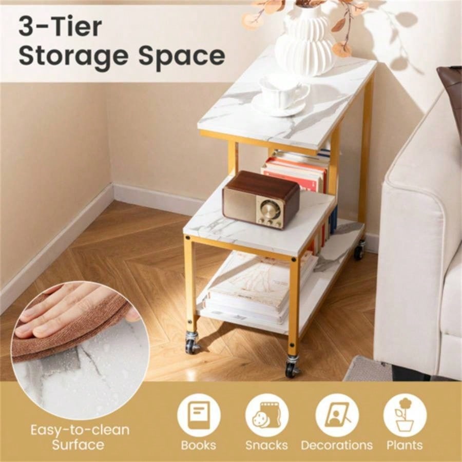 3 - layer White table with wheels