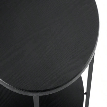 Small round side table, 2 tiers farmhouse end table, accent tables small spaces, night stands bedrooms living room, coffee tables with storage shelf, Black