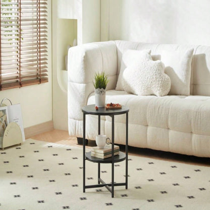 Small round side table, 2 tiers farmhouse end table, accent tables small spaces, night stands bedrooms living room, coffee tables with storage shelf, Black