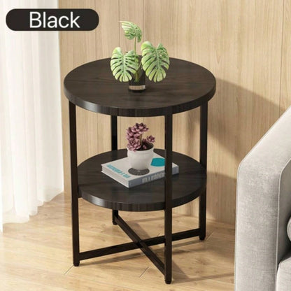 Small round side table, 2 tiers farmhouse end table, accent tables small spaces, night stands bedrooms living room, coffee tables with storage shelf, Black