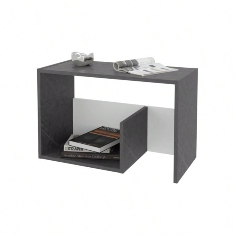 FURNITURE Vega Side Table in melamine with open storage, Onix and White