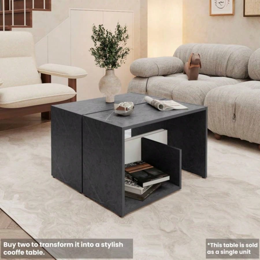 FURNITURE Vega Side Table in melamine with open storage, Onix and White