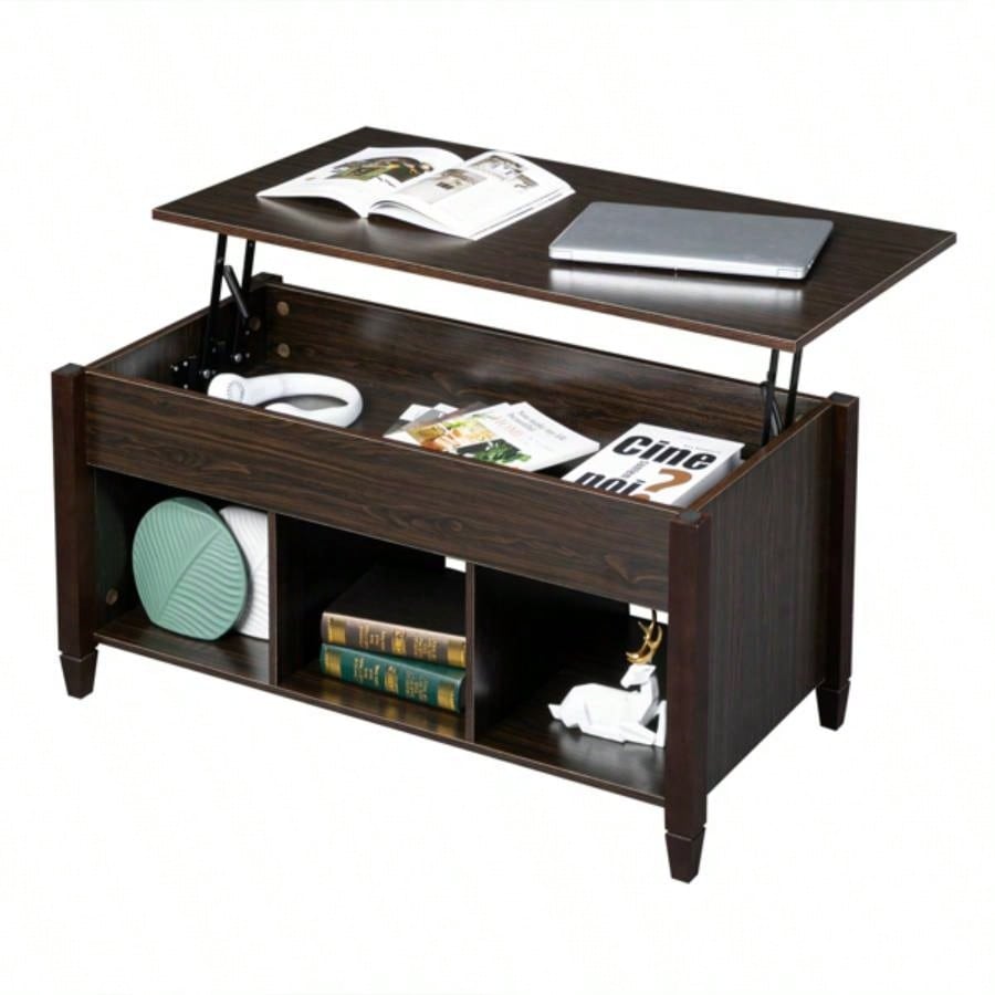 Lift Top Coffee Table Modern Furniture Hidden Compartment and Lift Tabletop Brown