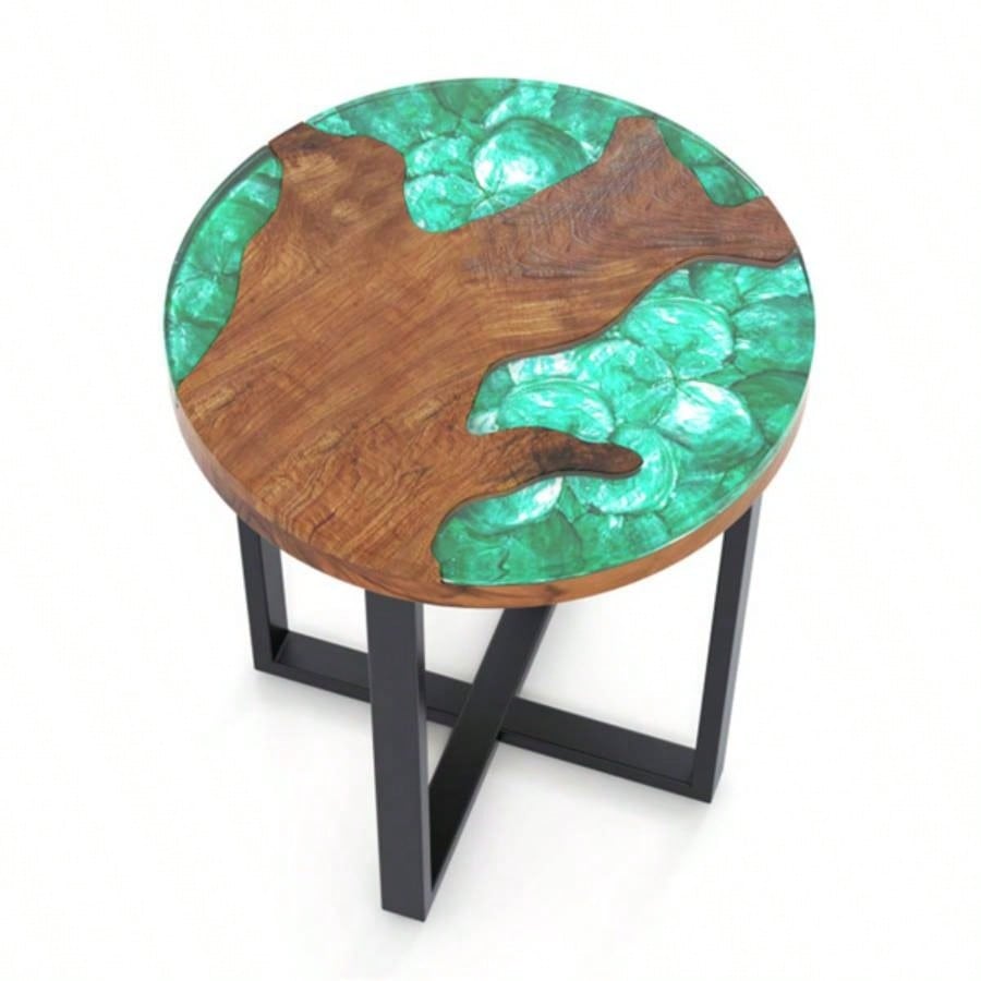 20 - inch round end table with epoxy top indoor and outdoor use