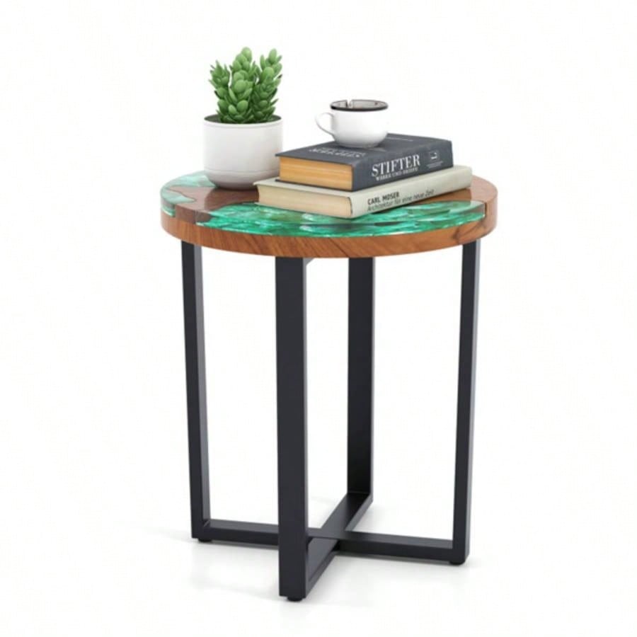 20 - inch round end table with epoxy top indoor and outdoor use