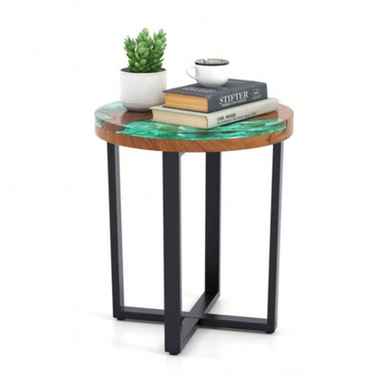 20 - inch round end table with epoxy top indoor and outdoor use