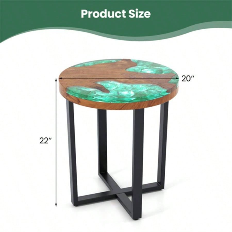20 - inch round end table with epoxy top indoor and outdoor use
