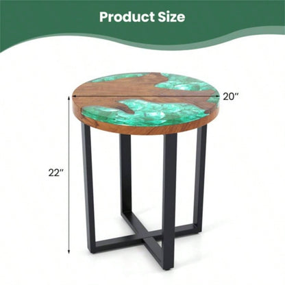 20 - inch round end table with epoxy top indoor and outdoor use