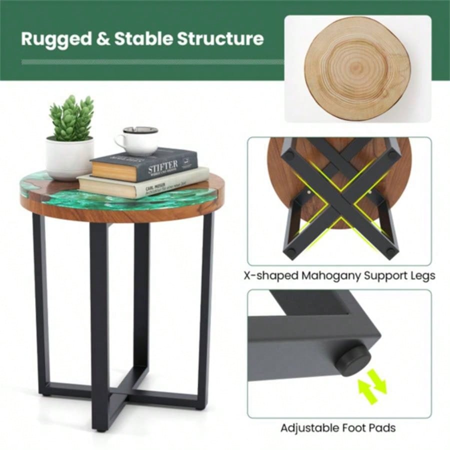 20 - inch round end table with epoxy top indoor and outdoor use