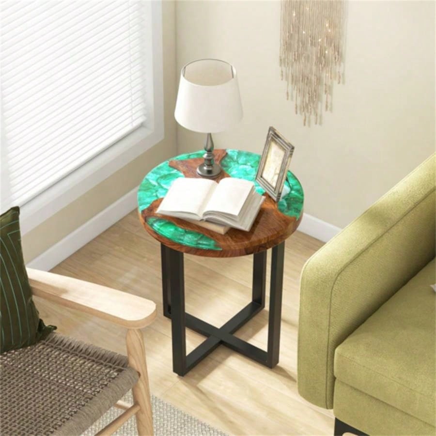 20 - inch round end table with epoxy top indoor and outdoor use