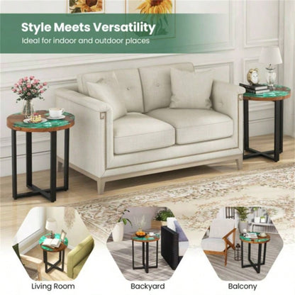 20 - inch round end table with epoxy top indoor and outdoor use