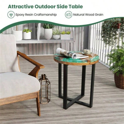 20 - inch round end table with epoxy top indoor and outdoor use