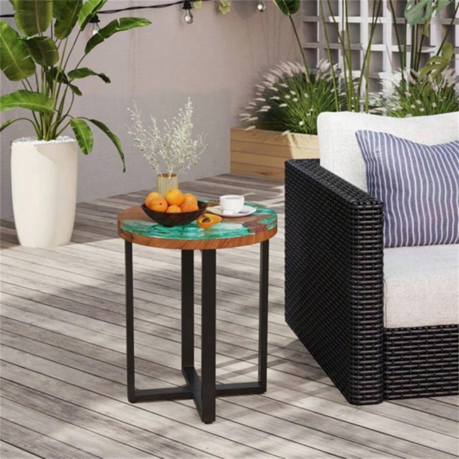 20 - inch round end table with epoxy top indoor and outdoor use