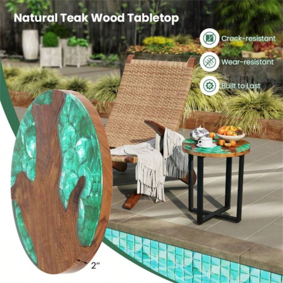 20 - inch round end table with epoxy top indoor and outdoor use