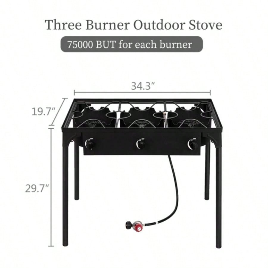 Outdoor Camp Stove High Pressure Propane Gas Cooker Portable Cast Iron Patio Cooking Three 225000 - BTU