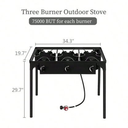 Outdoor Camp Stove High Pressure Propane Gas Cooker Portable Cast Iron Patio Cooking Three 225000 - BTU