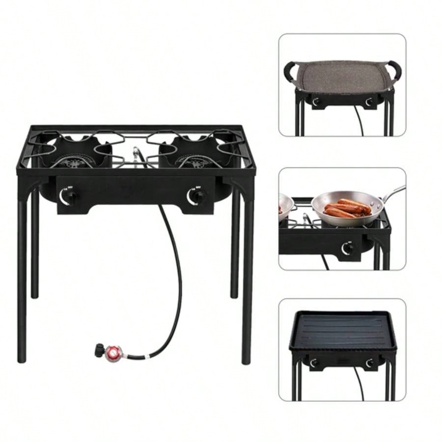 Outdoor Camp Stove High Pressure Propane Gas Cooker Portable Cast Iron Patio Cooking Double 150000 - BTU