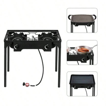 Outdoor Camp Stove High Pressure Propane Gas Cooker Portable Cast Iron Patio Cooking Double 150000 - BTU
